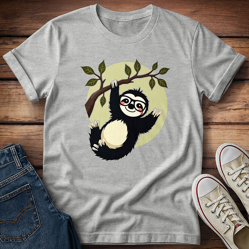 Sloth Wearing Chunky Glasses Hanging From Tree T-Shirt