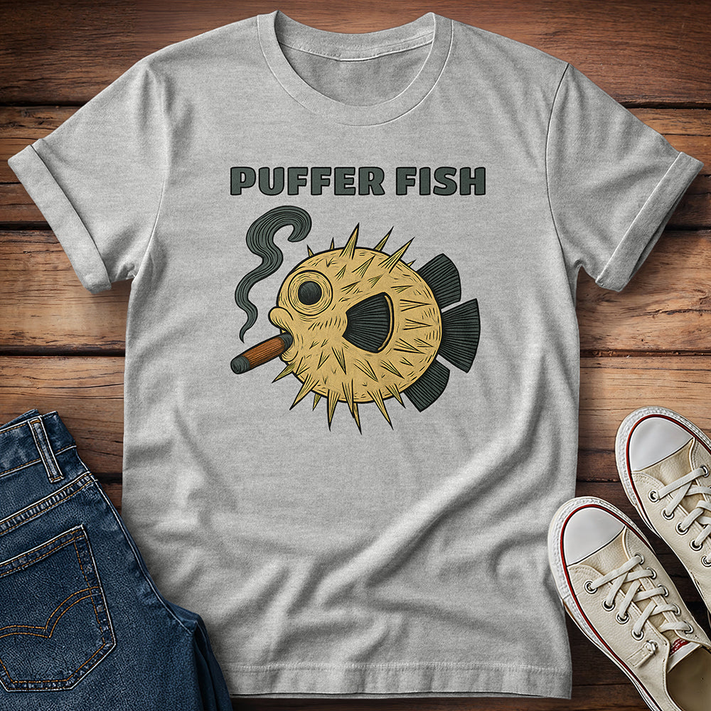 Puffer Fish Cigar Text T-Shirt