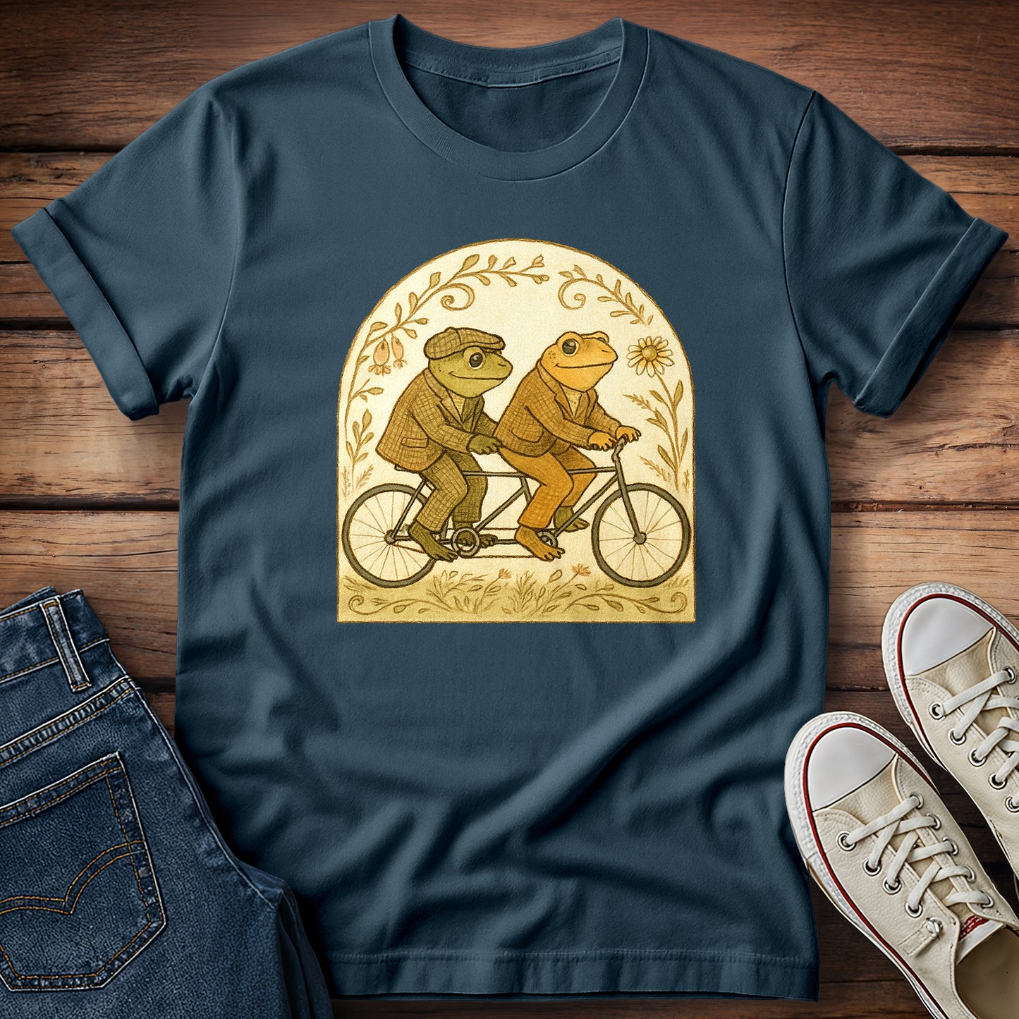 Cottagecore Frogs Riding Tandem T-Shirt