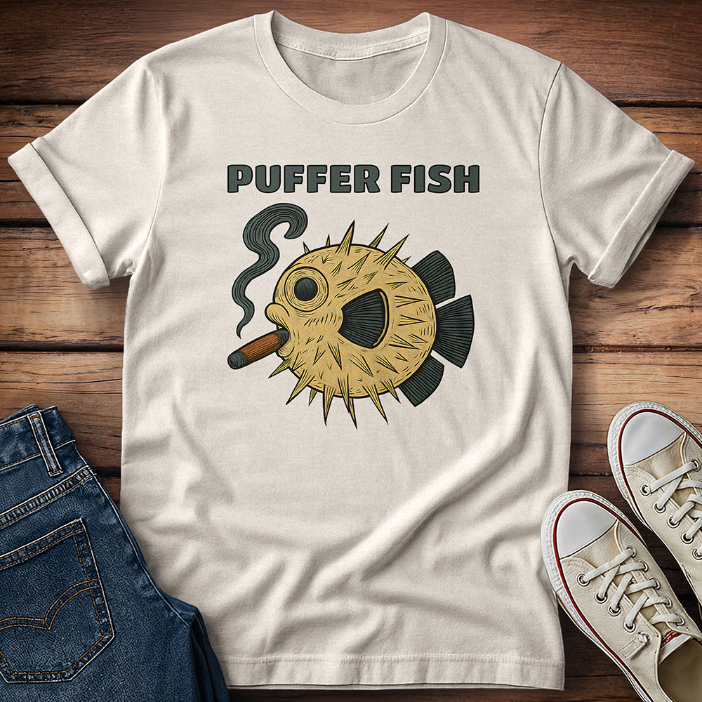 Puffer Fish Cigar Text T-Shirt