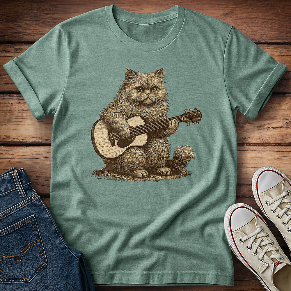 Persian Cat Playing Acoustic Guitar T-Shirt