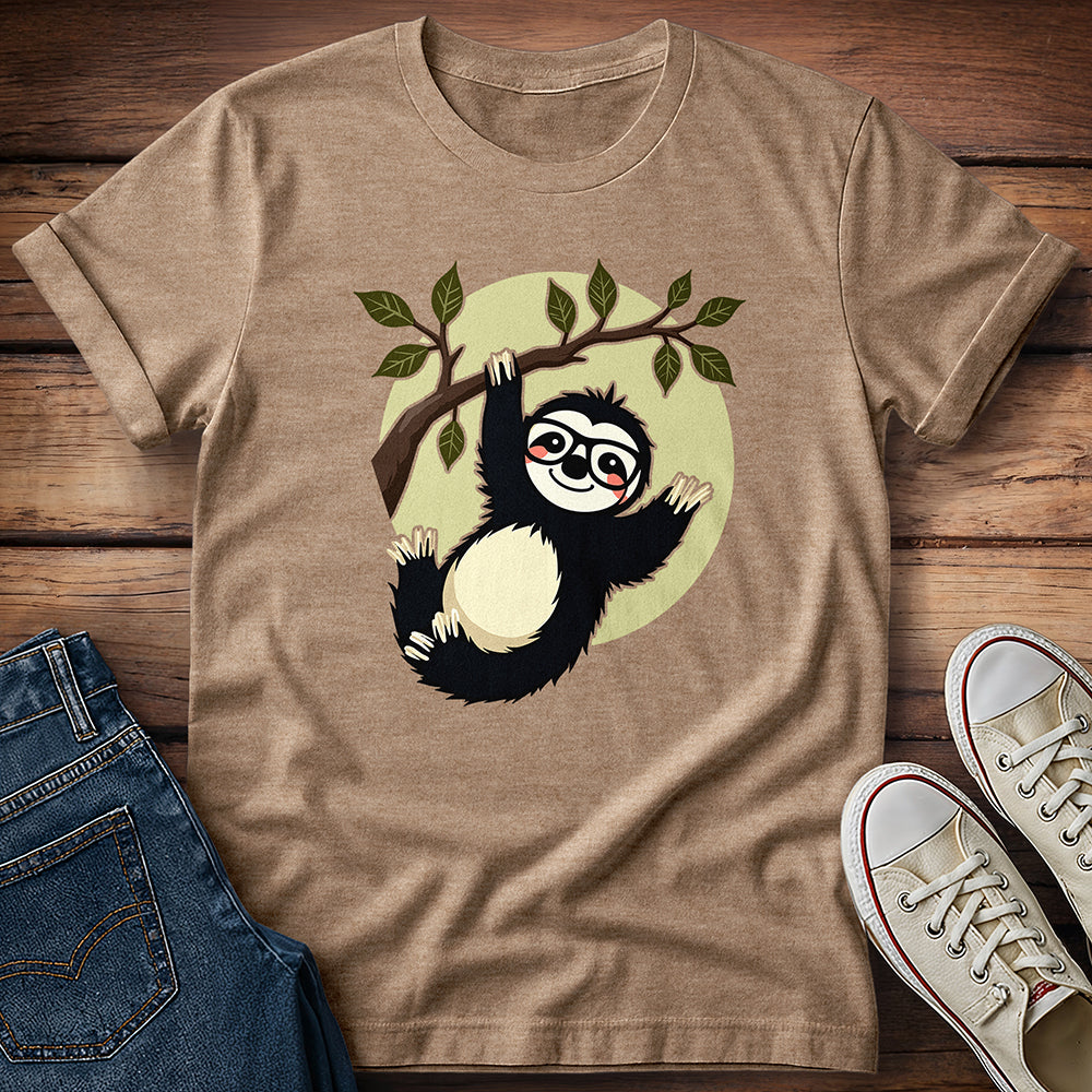 Sloth Wearing Chunky Glasses Hanging From Tree T-Shirt