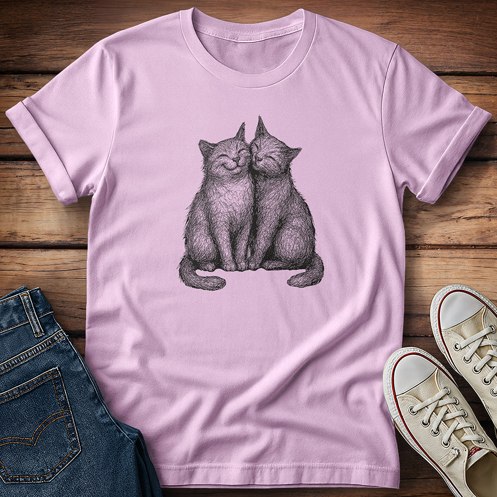 Affectionate Cats Pencil Drawn T-Shirt