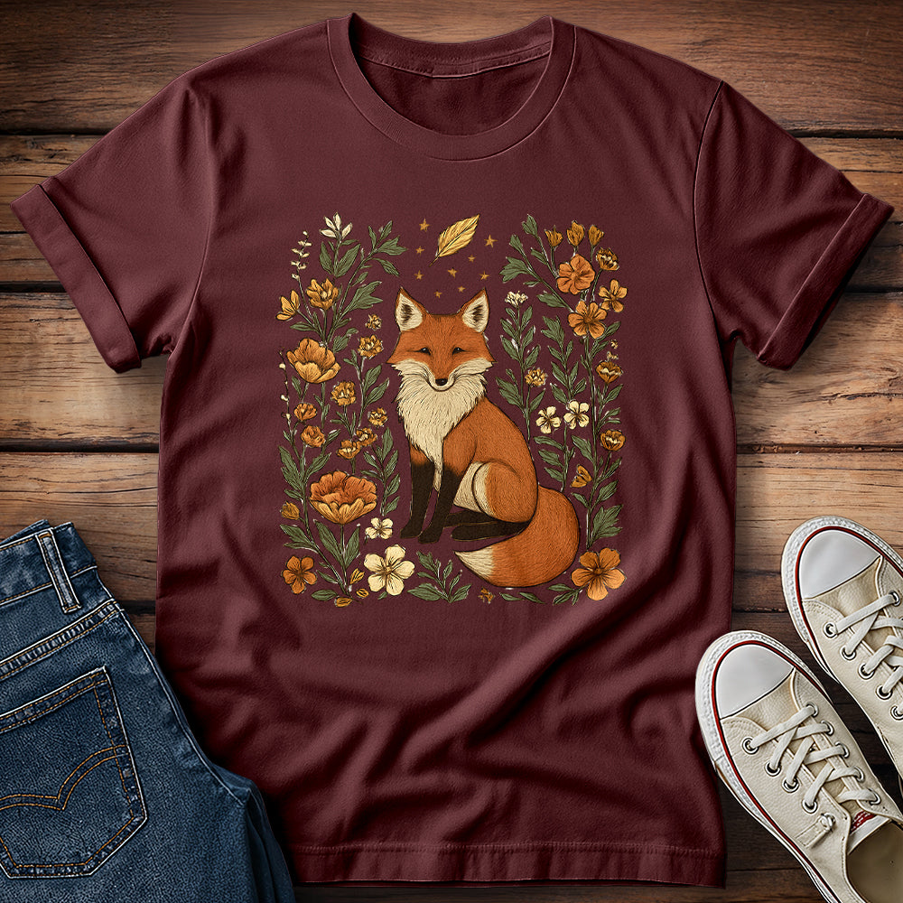 Whimsical Fox Surrounded by Autumn Blooms T-Shirt