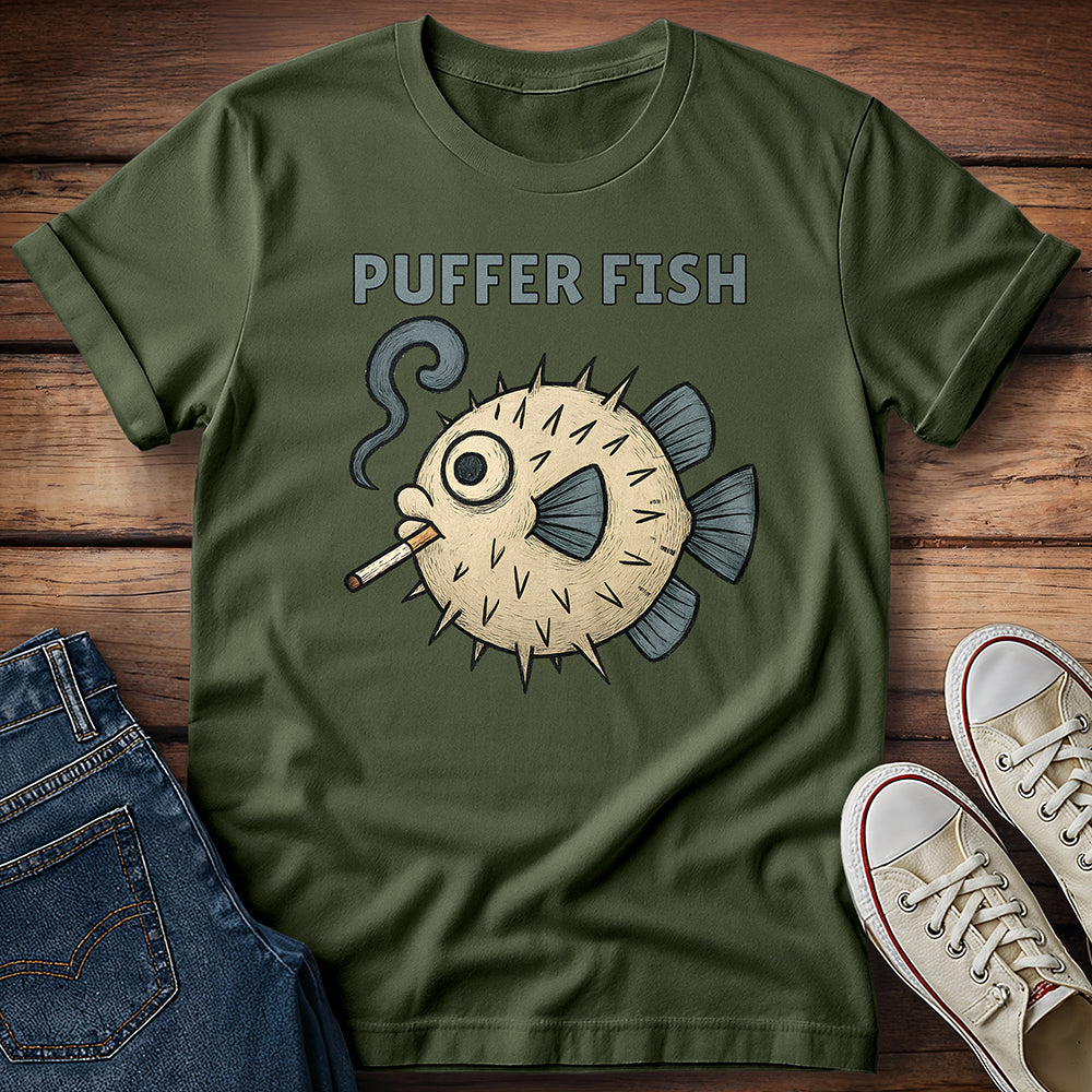 Puffer Fish Cigarette Text T-Shirt