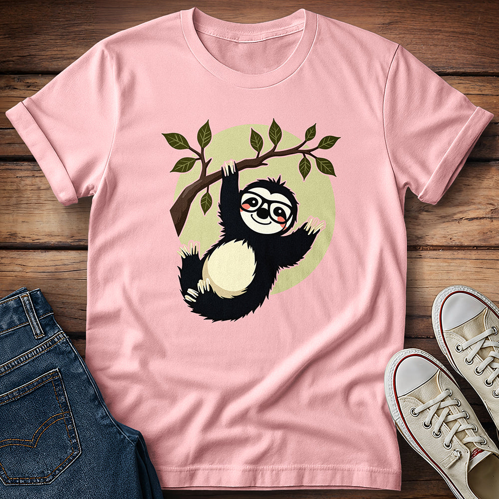Sloth Wearing Chunky Glasses Hanging From Tree T-Shirt