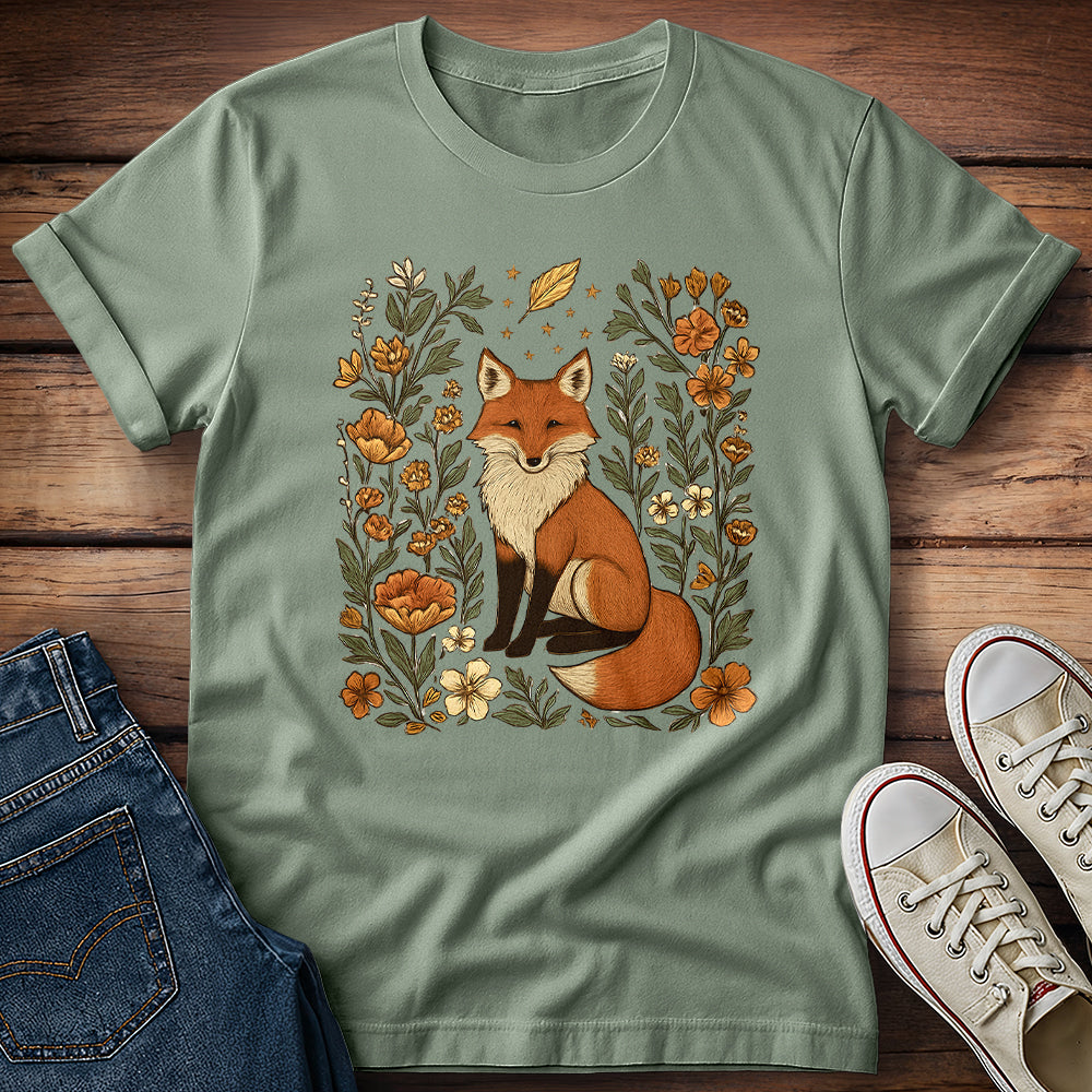 Whimsical Fox Surrounded by Autumn Blooms T-Shirt
