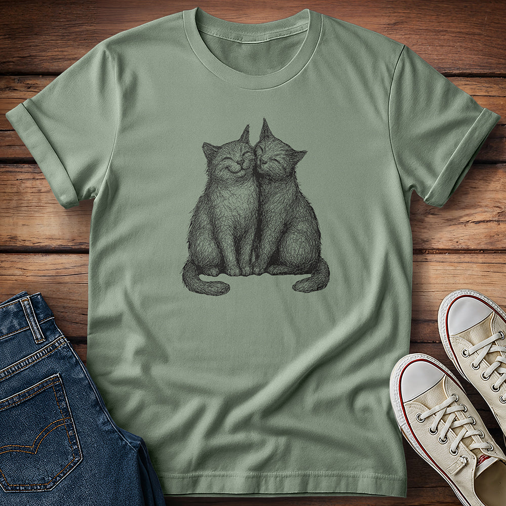 Affectionate Cats Pencil Drawn T-Shirt