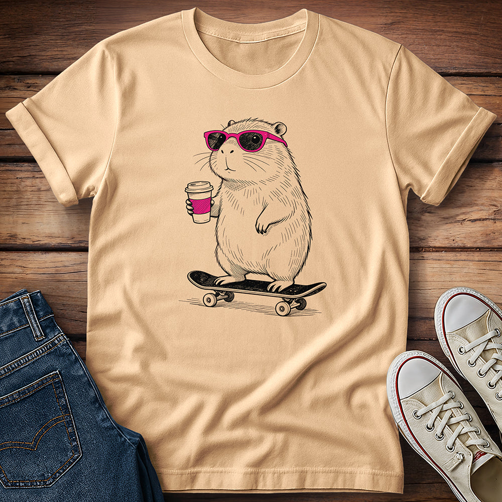 Capybara - Sip, Shred & See Pink T-Shirt