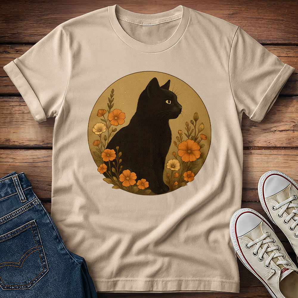 Black Cat Amidst Flowers T-Shirt