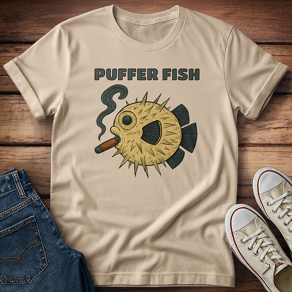 Puffer Fish Cigar Text T-Shirt