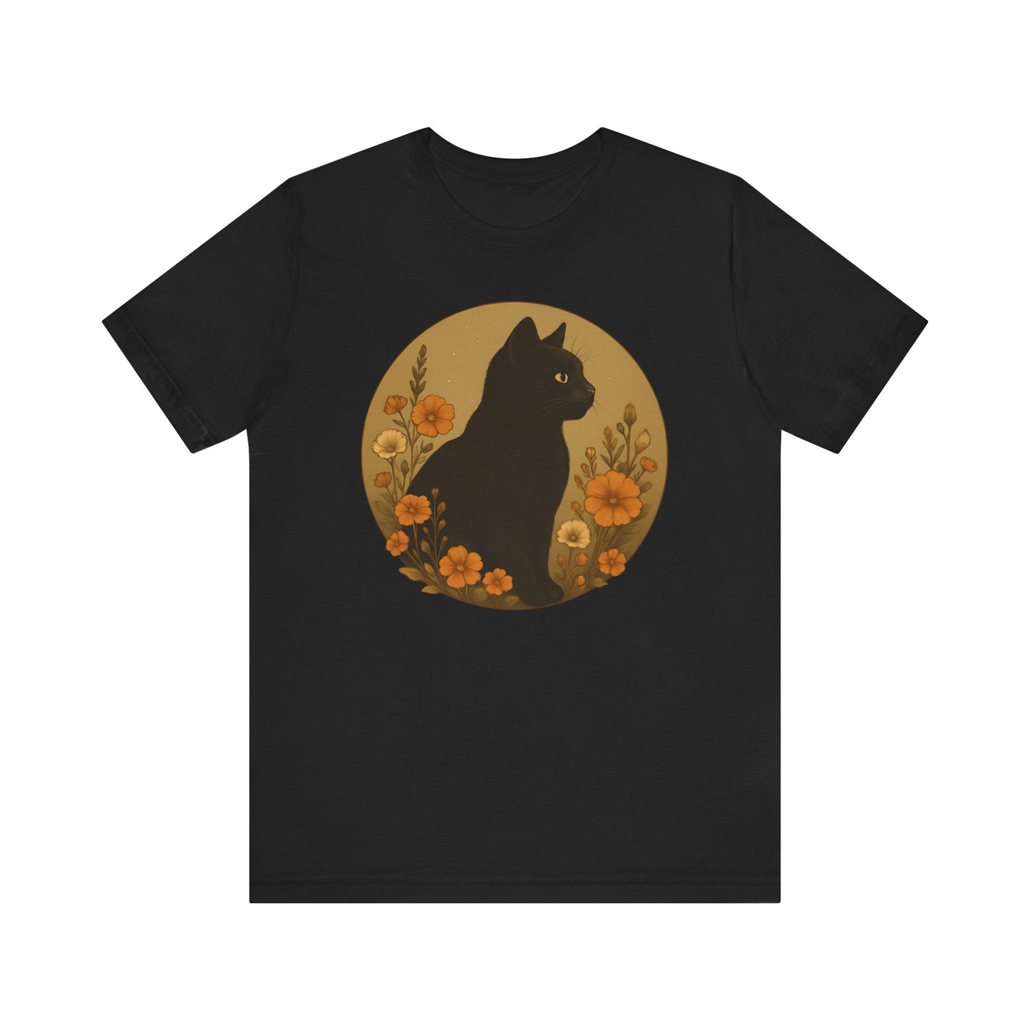 Black Cat Amidst Flowers T-Shirt