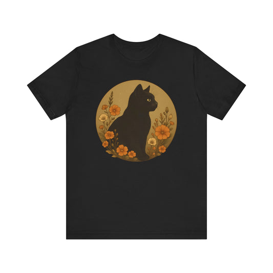 Black Cat Amidst Flowers T-Shirt