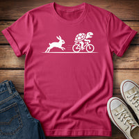 Hare Chasing Turtle on Bike T-Shirt