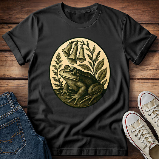 Cottagecore Frog with Trumpet Flowers T-Shirt