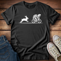 Hare Chasing Turtle on Bike T-Shirt