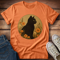 Black Cat Amidst Flowers T-Shirt