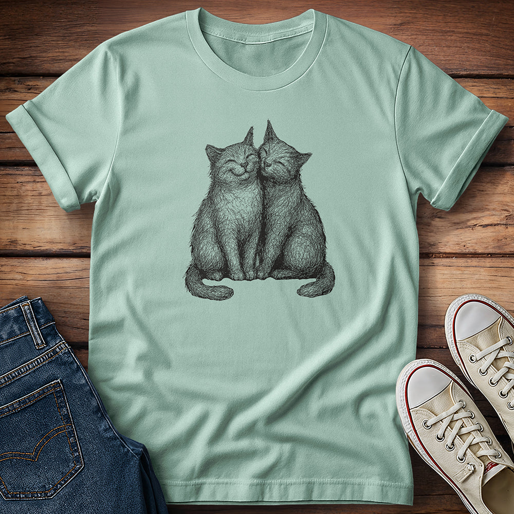 Affectionate Cats Pencil Drawn T-Shirt