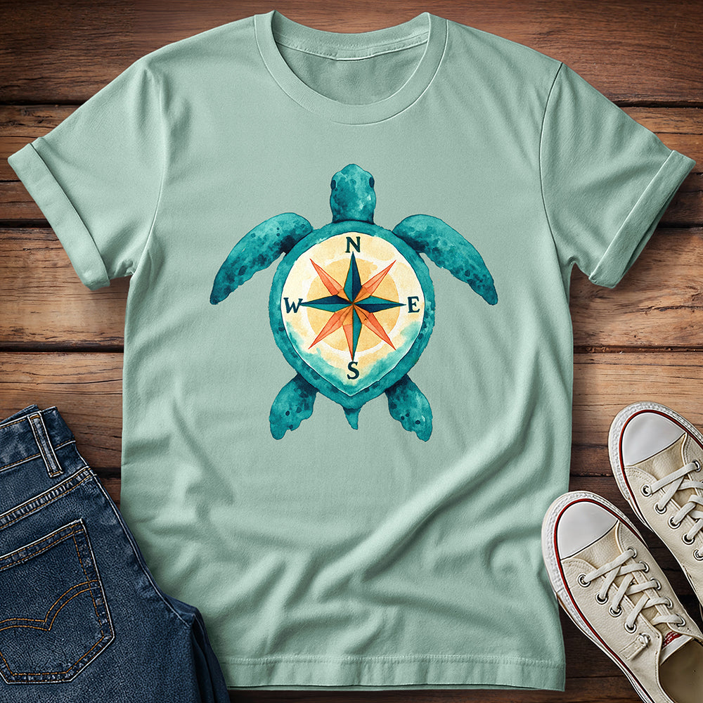 Watercolor Turtle with Compass T- Shirt