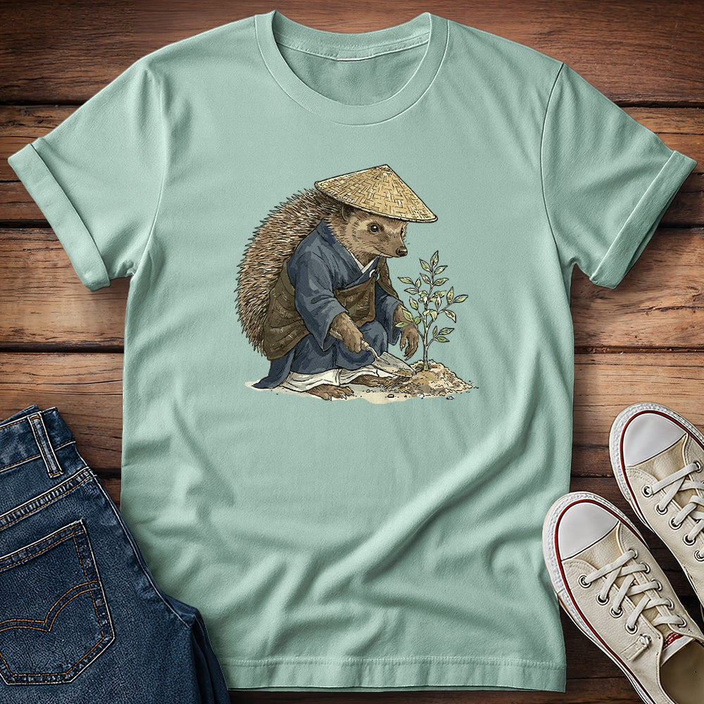 Tiny Hedgehog Gardener, Big Zen T-Shirt
