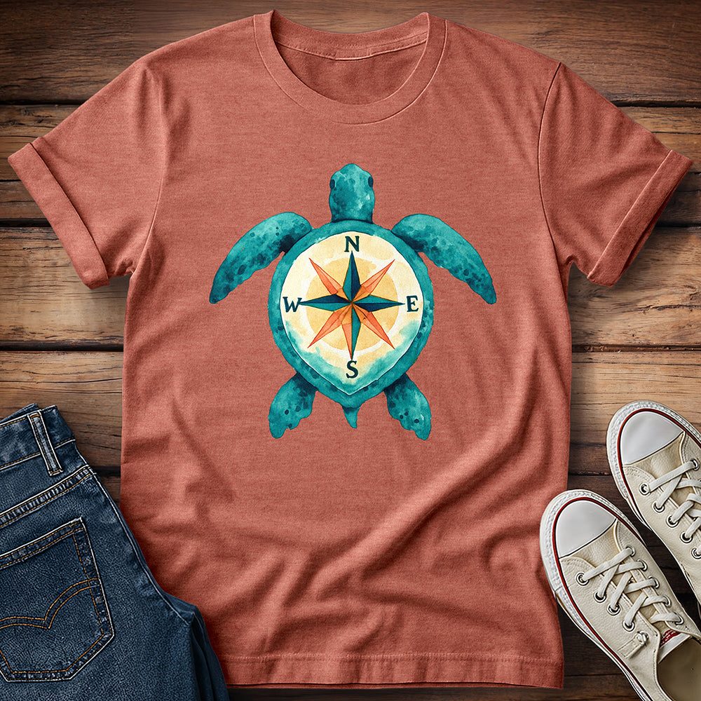 Watercolor Turtle with Compass T- Shirt