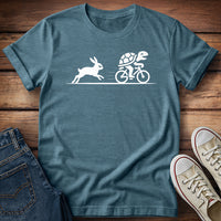 Hare Chasing Turtle on Bike T-Shirt
