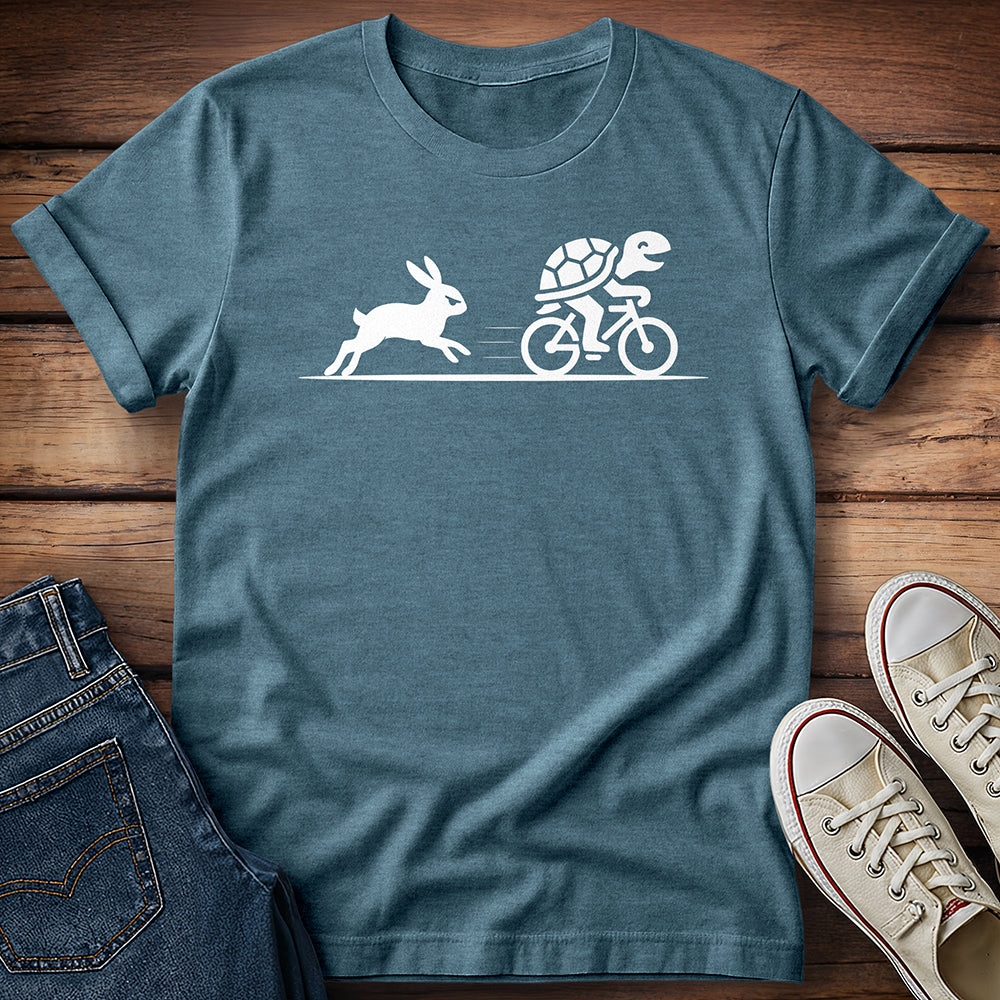 Hare Chasing Turtle on Bike T-Shirt