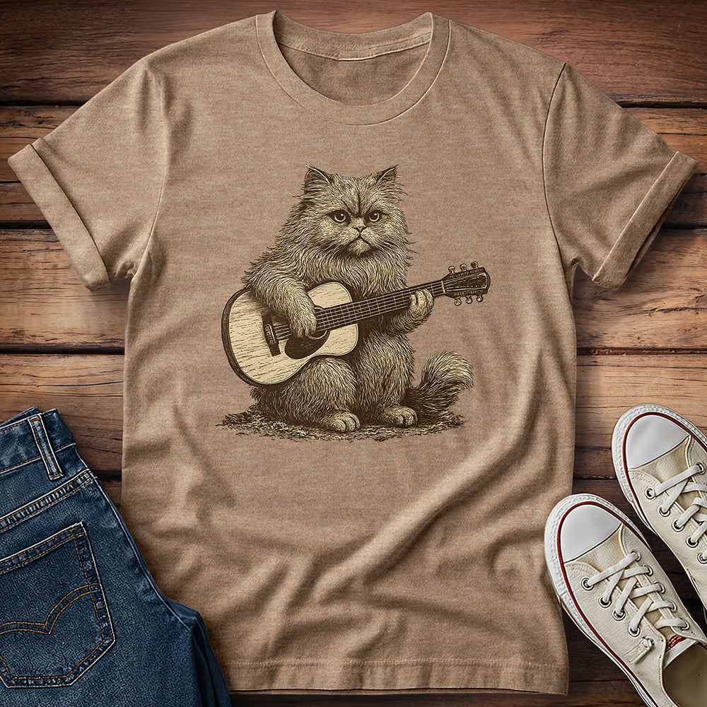 Persian Cat Playing Acoustic Guitar T-Shirt