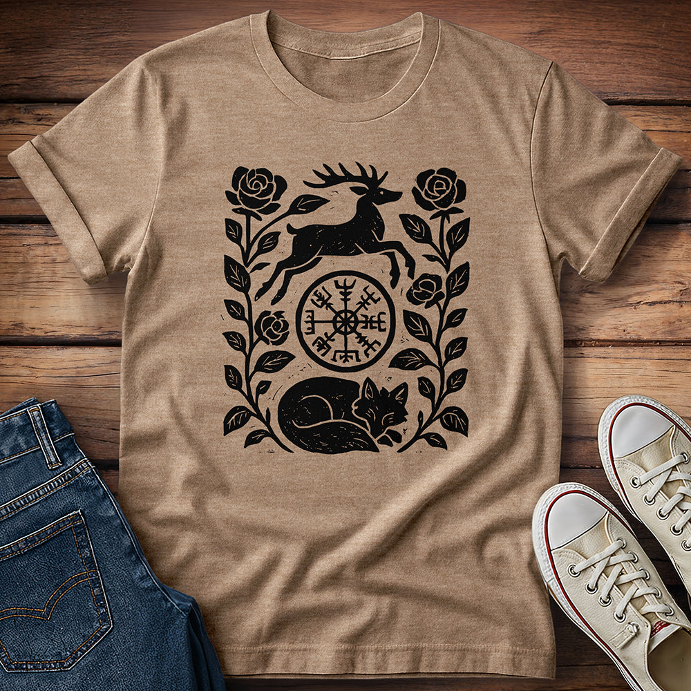 Deer and Fox Linocut T-Shirt