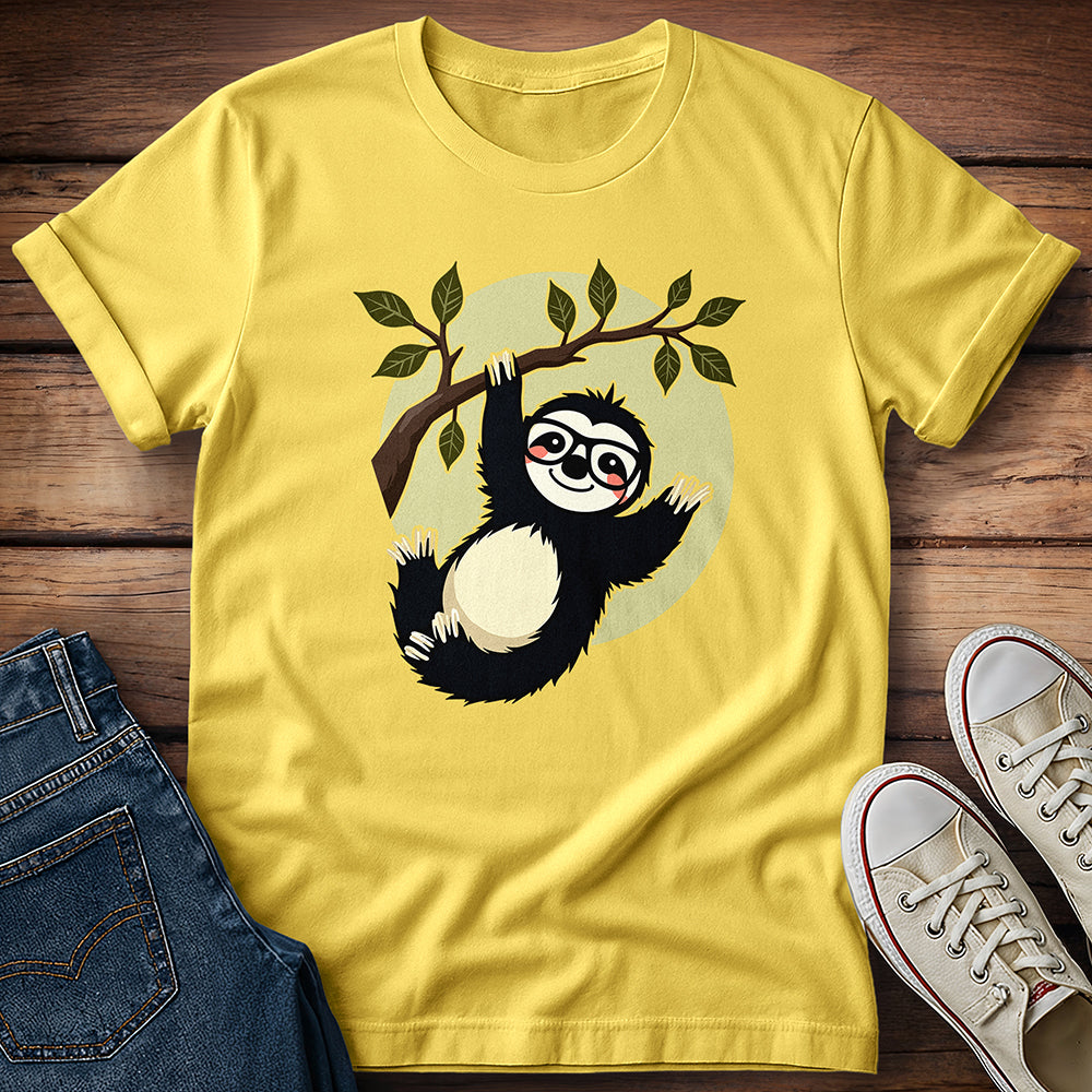 Sloth Wearing Chunky Glasses Hanging From Tree T-Shirt