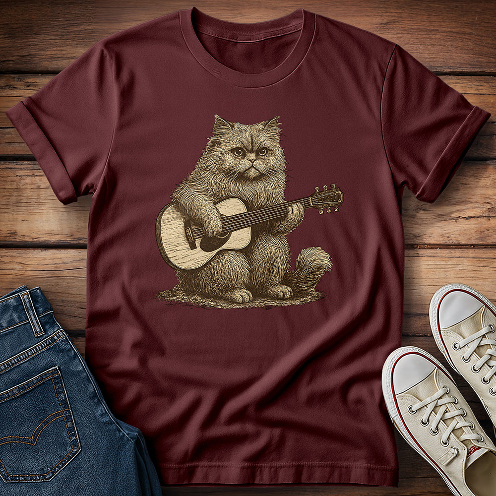 Persian Cat Playing Acoustic Guitar T-Shirt