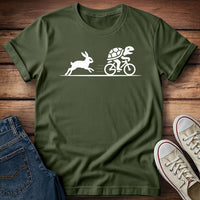Hare Chasing Turtle on Bike T-Shirt