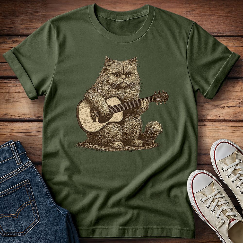 Persian Cat Playing Acoustic Guitar T-Shirt