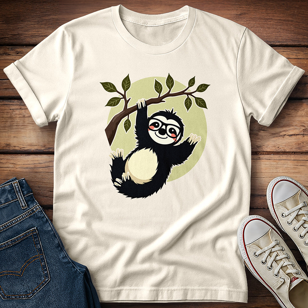 Sloth Wearing Chunky Glasses Hanging From Tree T-Shirt