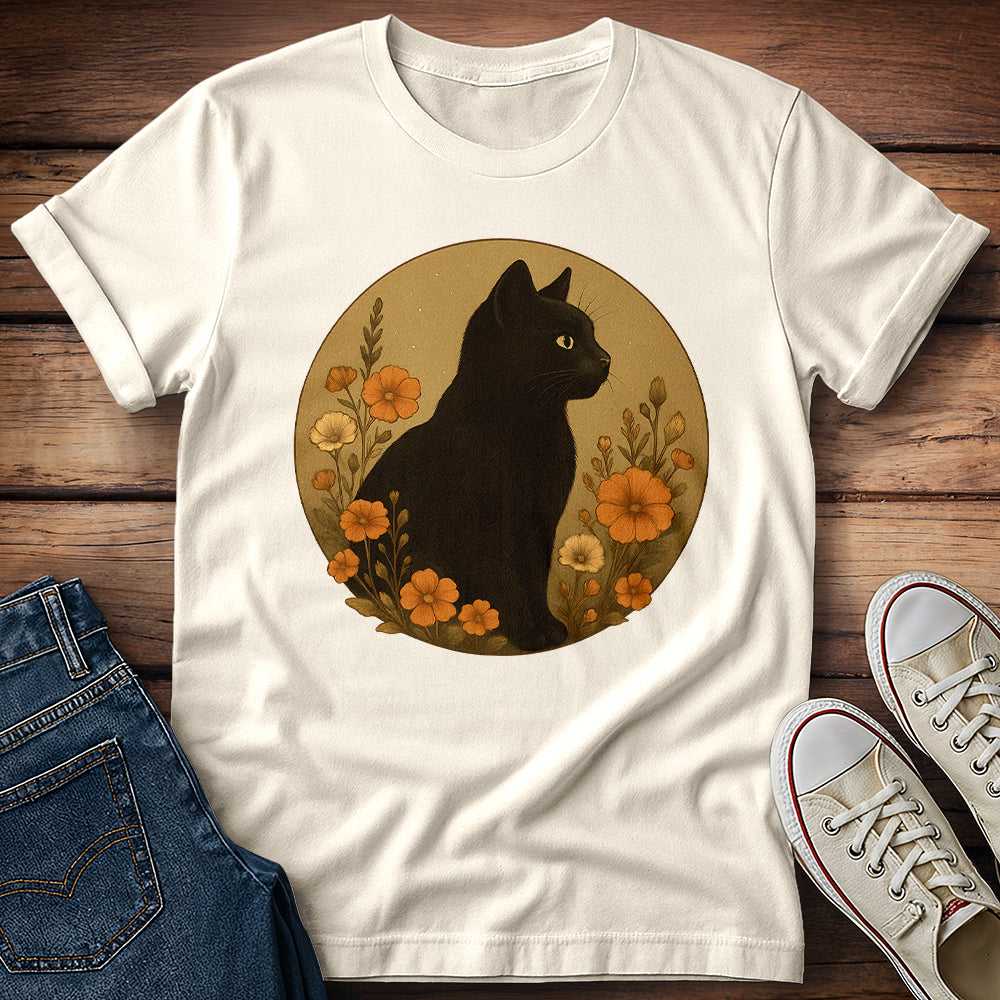 Black Cat Amidst Flowers T-Shirt