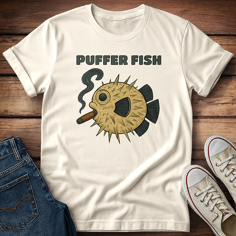 Puffer Fish Cigar Text T-Shirt