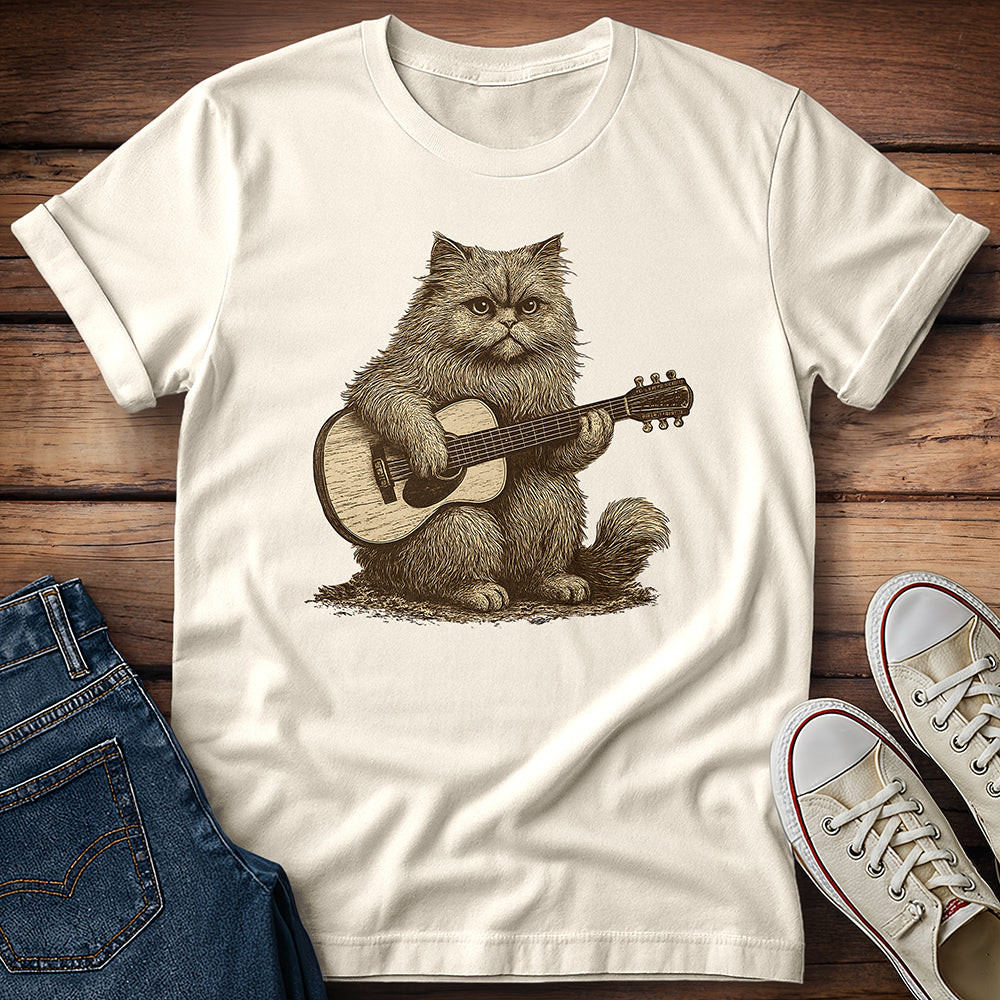 Persian Cat Playing Acoustic Guitar T-Shirt