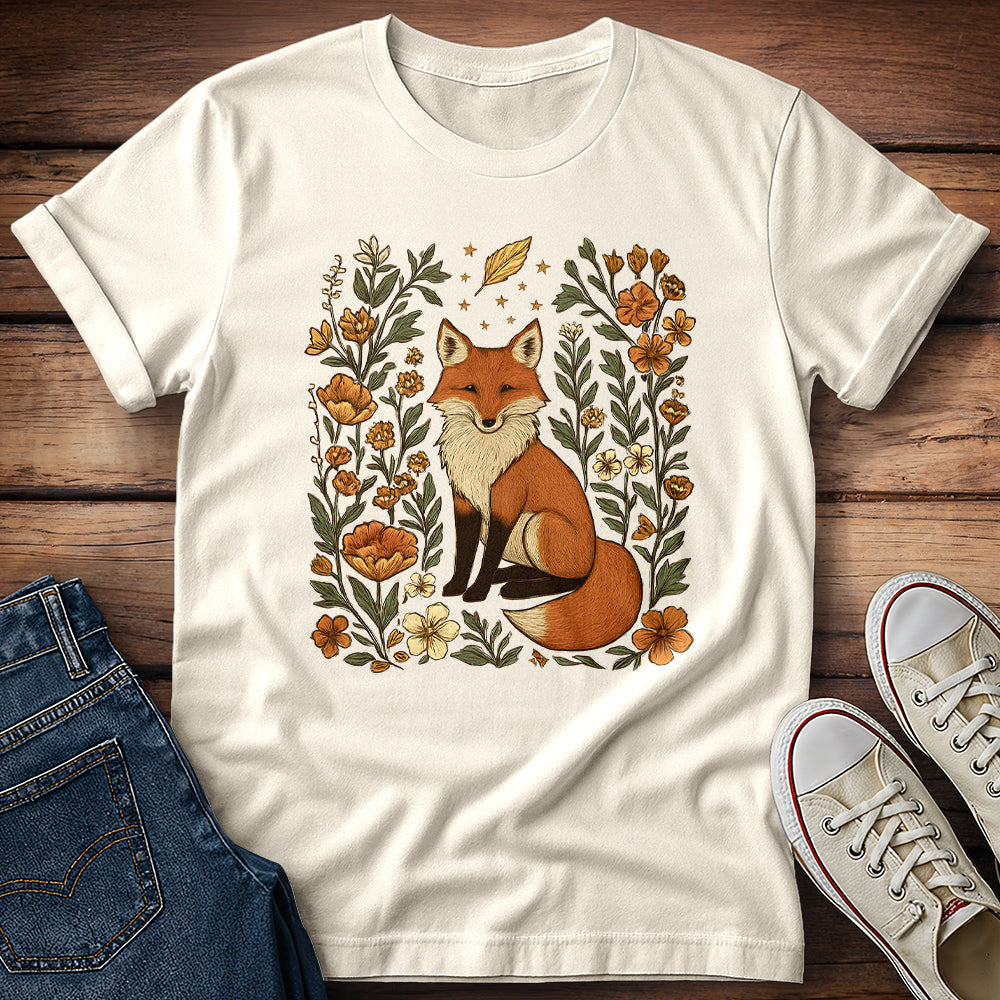 Whimsical Fox Surrounded by Autumn Blooms T-Shirt