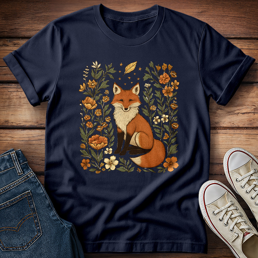 Whimsical Fox Surrounded by Autumn Blooms T-Shirt