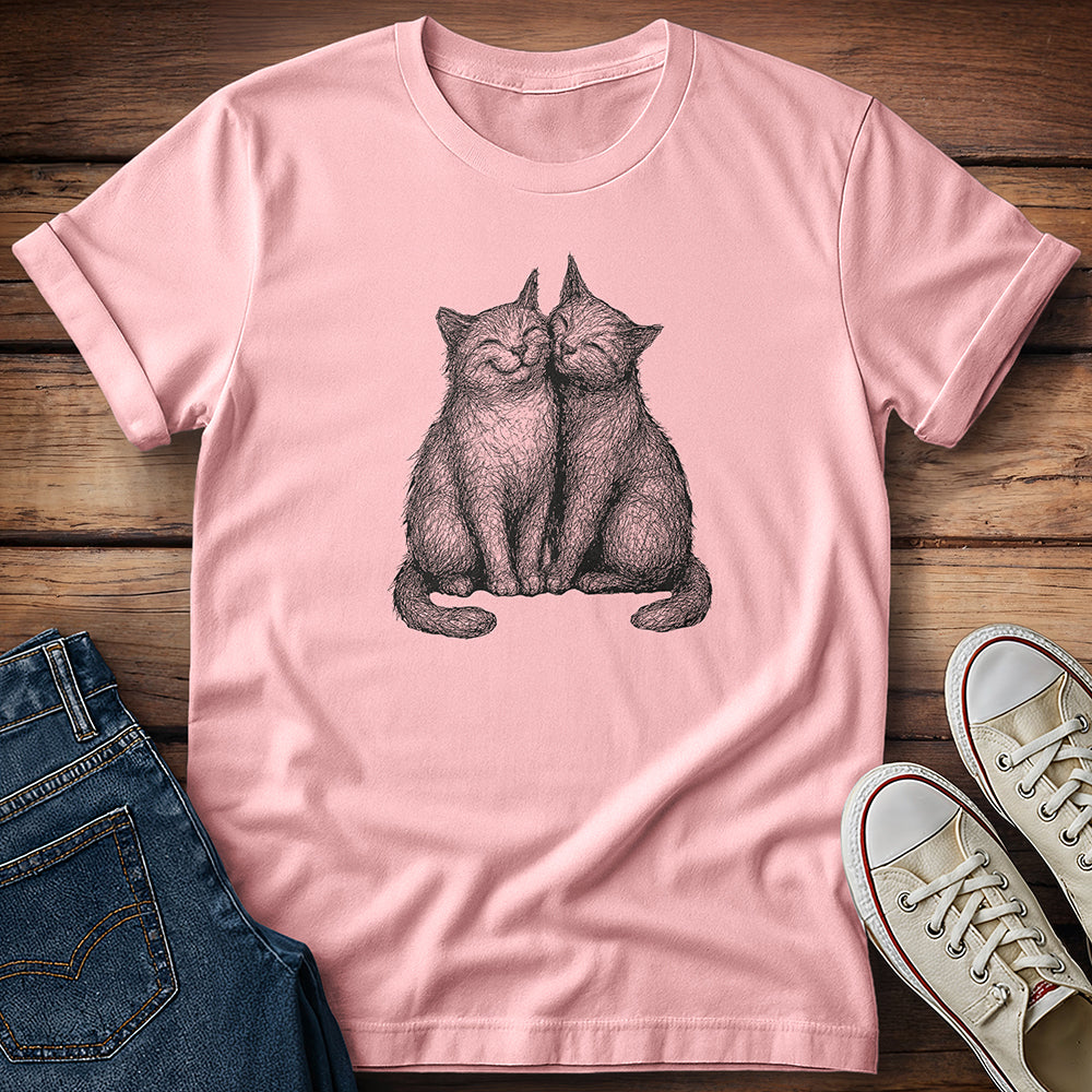 Affectionate Cats Pencil Drawn T-Shirt