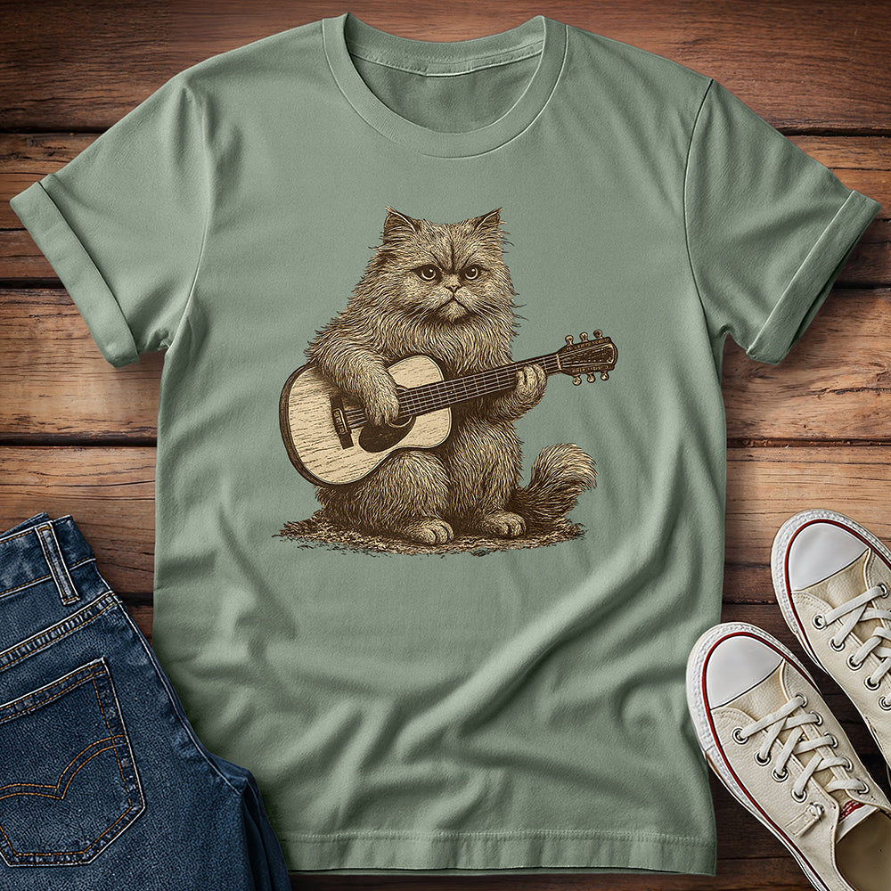 Persian Cat Playing Acoustic Guitar T-Shirt