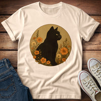 Black Cat Amidst Flowers T-Shirt