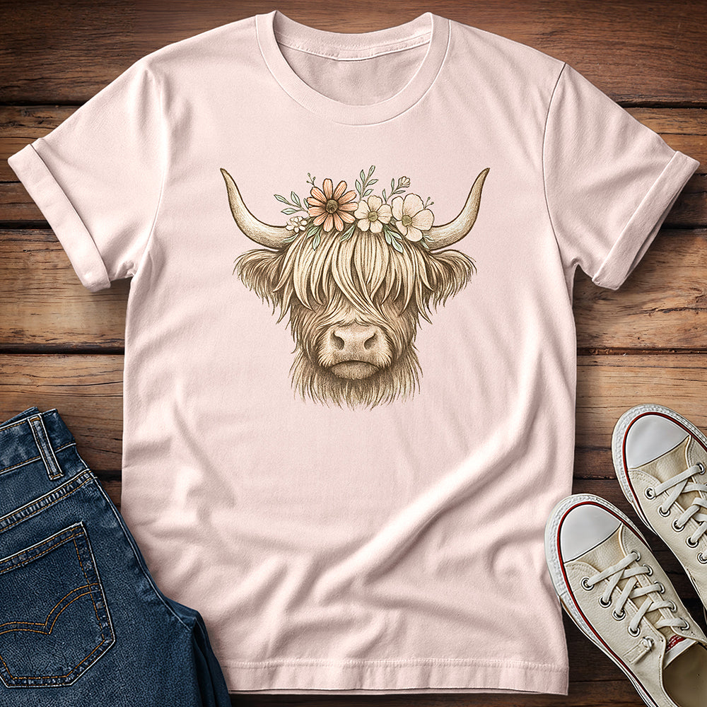 Flowery Highland Cow T-Shirt
