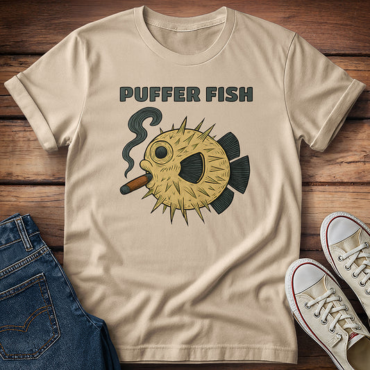 Puffer Fish Cigar Text T-Shirt